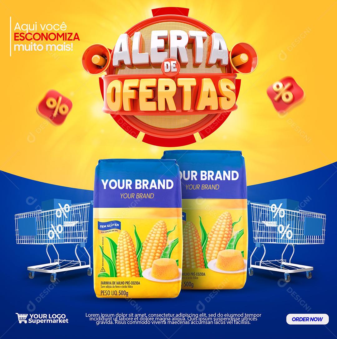 Social Media Alerta de Ofertas Aqui você economizar muito mais Supermercados PSD Editável