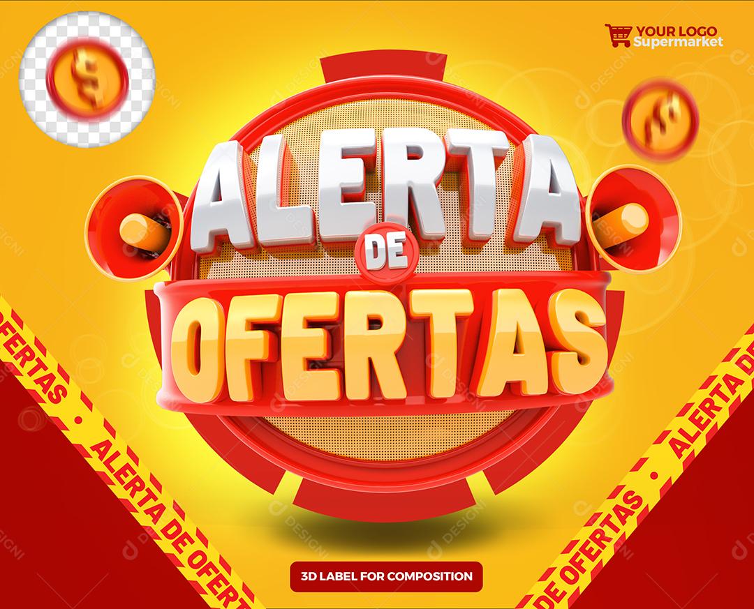 Alerta de Ofertas Selo 3D Branco e Amarelo para Composição PSD