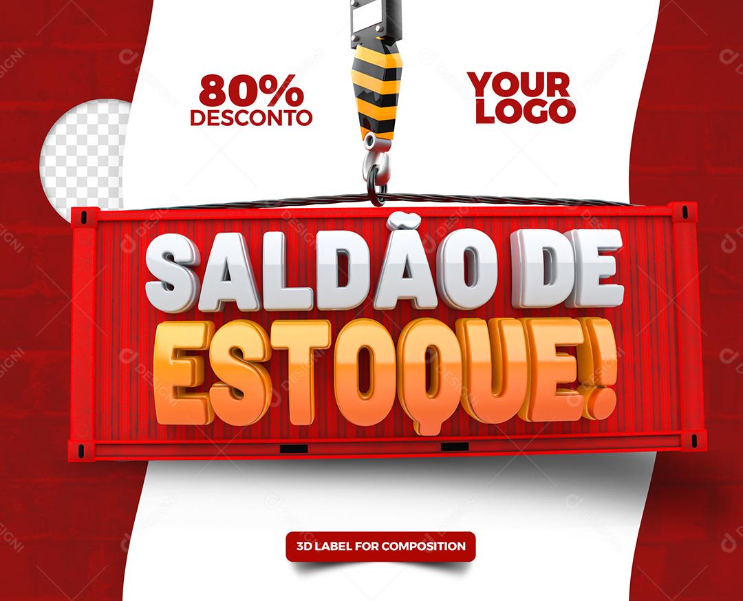 Selo 3D Saldão de Estoque Branco e Laranjado para Composição PSD