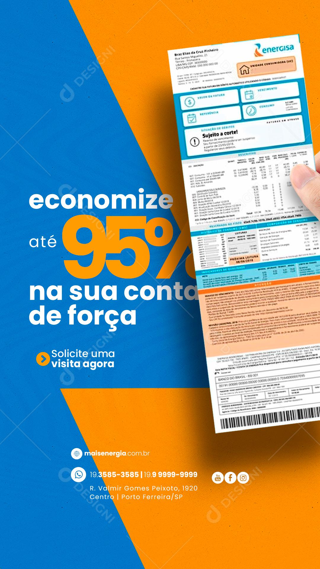 Story Economize até 95% na sua conta de força Energia Solar Social Media PSD Editável