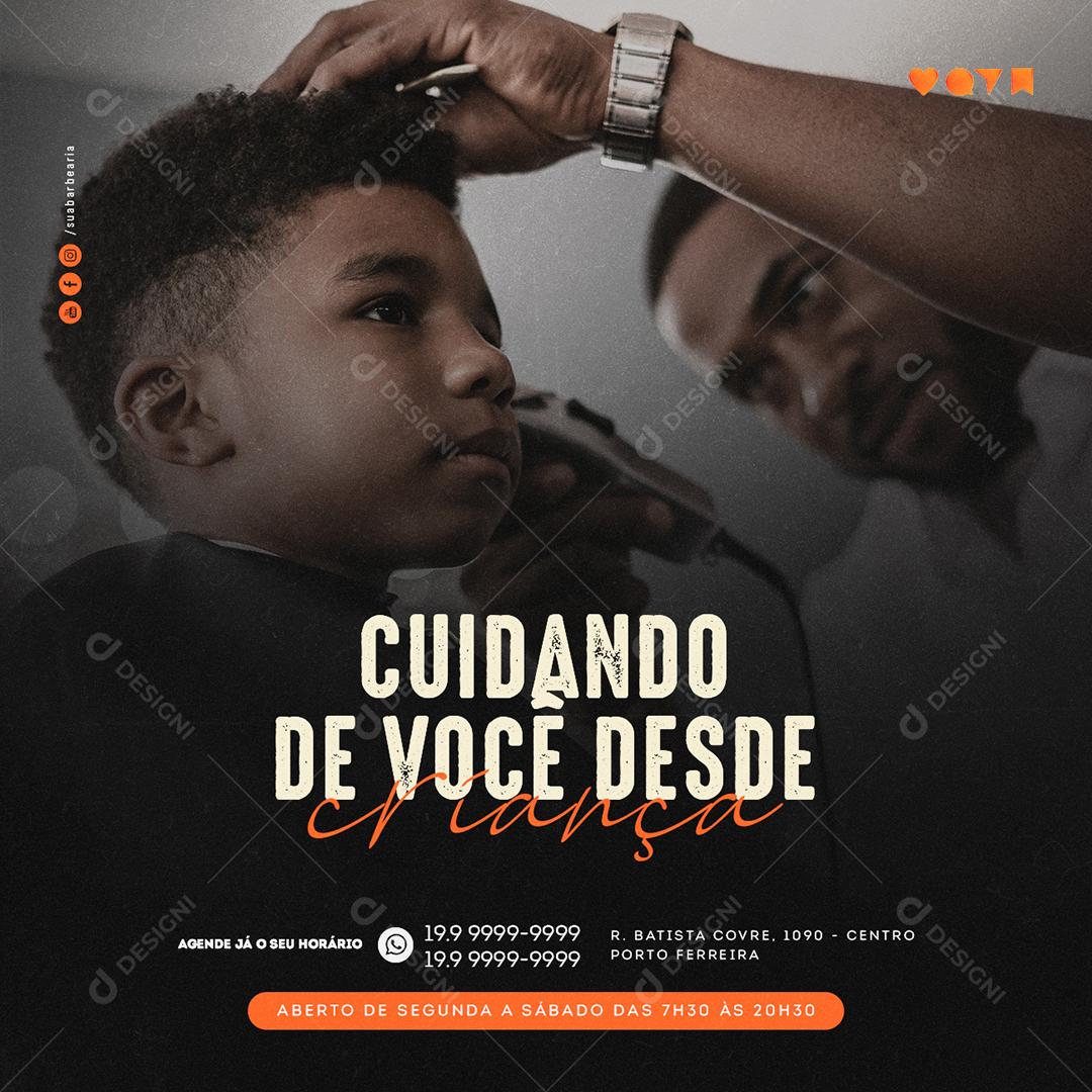 Social Media Cuidando de Você desde Criança Barbearia PSD Editável