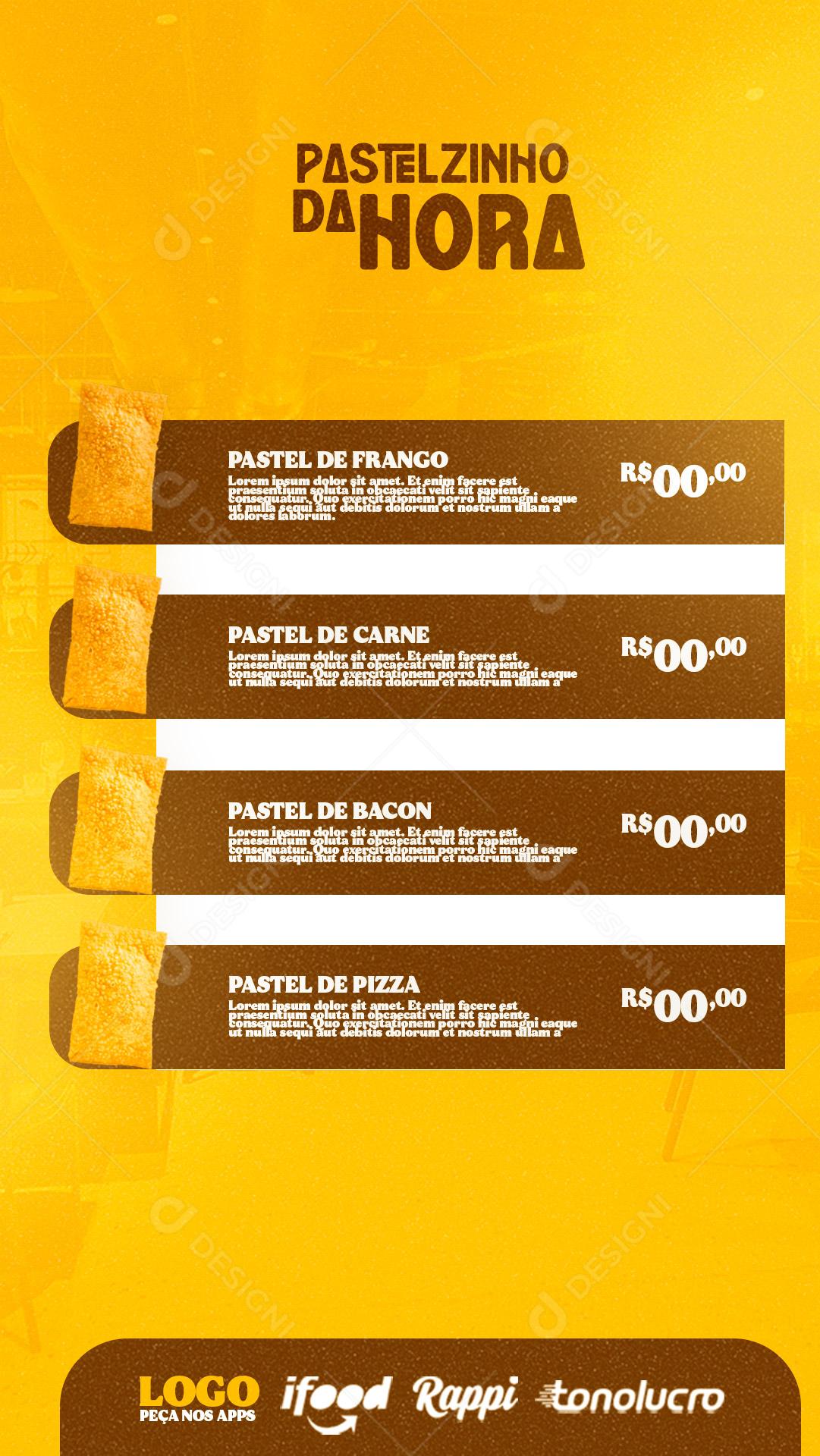 Story Pastelaria Salgados Cardápio Social Media PSD Editável