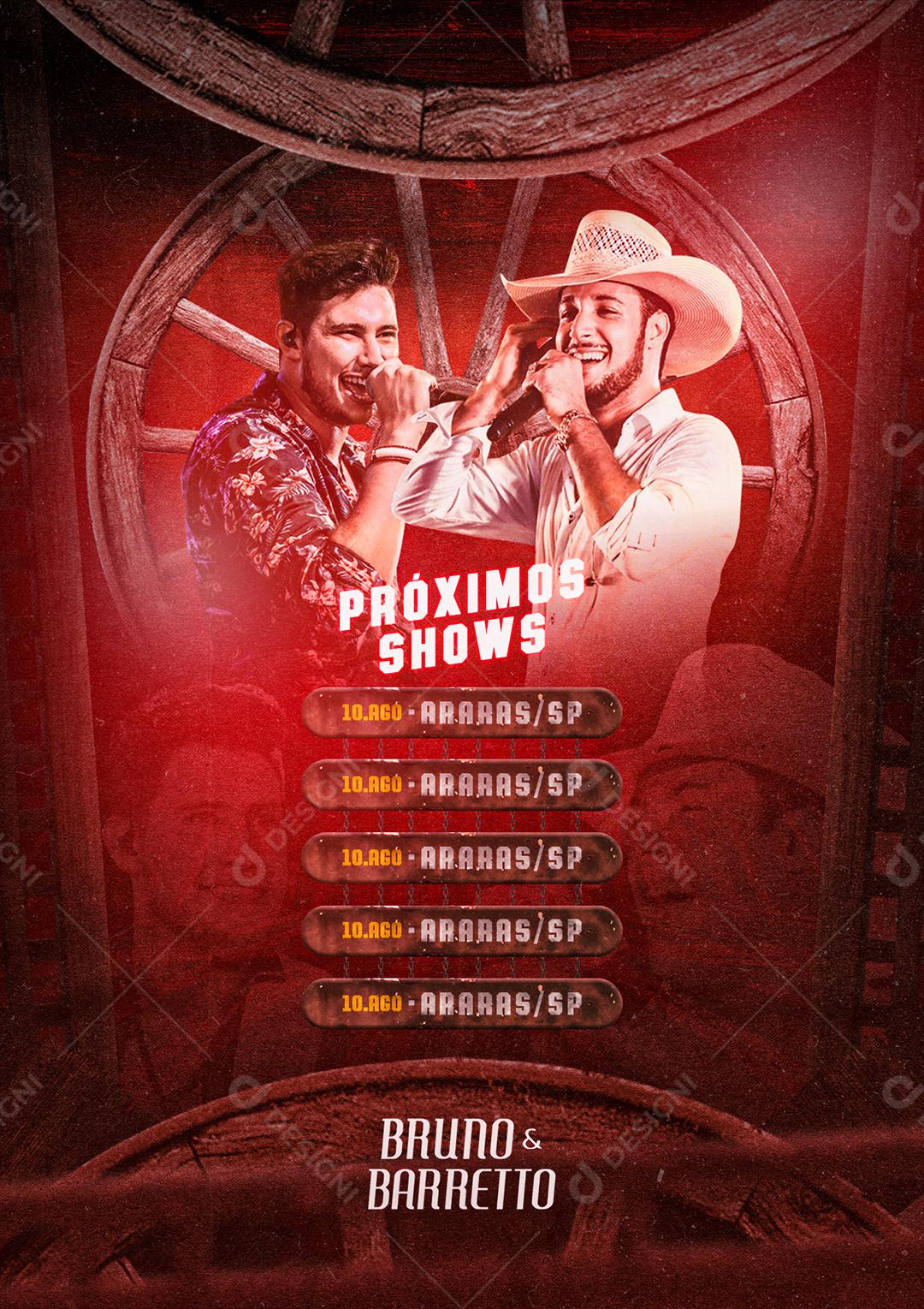 Social Media Próximos Shows Agenda Bruno e Barreto Flyers PSD Editável