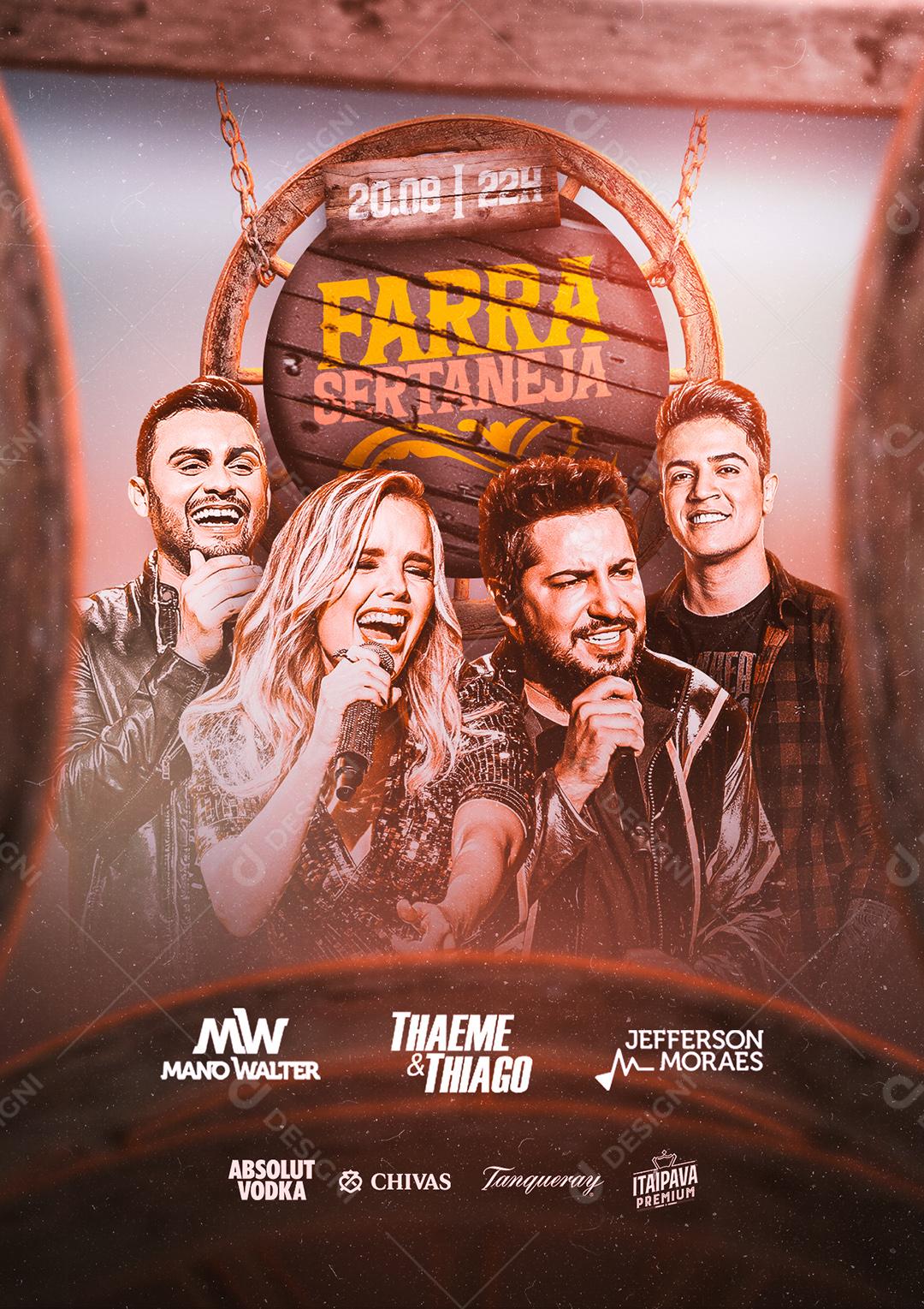 Social Media Farra Sertaneja Mano Walter Thaeme e Thiago Jefferson Moraes Flyers PSD Editável