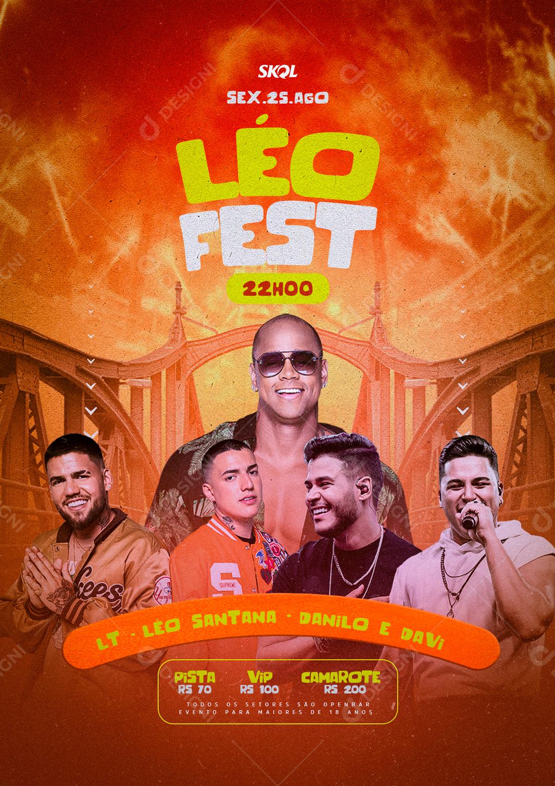 Social Media Léo Fest Sexta Lt Léo Santana Danilo e Davi Flyers PSD Editável
