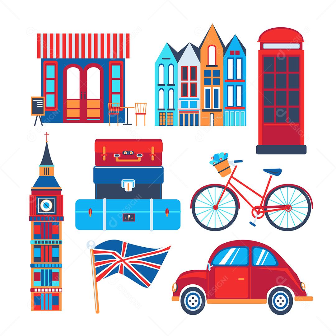 Símbolo de desenho e ícones viajam em vetor de desenho animado vetor eps