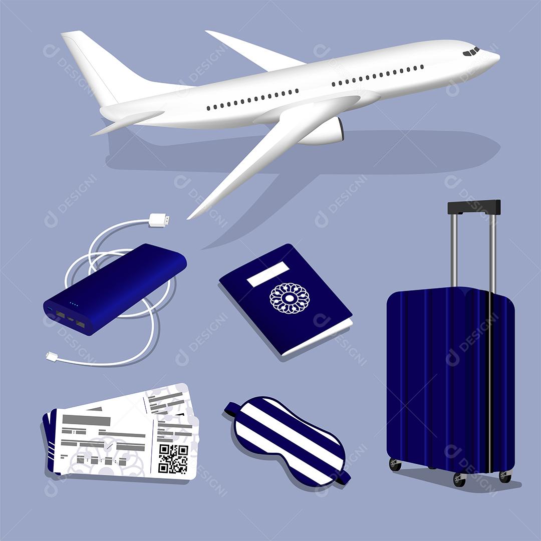 Símbolo de desenho e ícones viajam em vetor de desenho animado