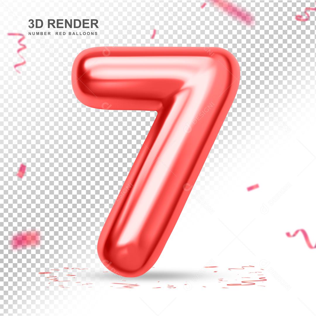 Balão 3D Número 7 Vermelho Elemento Para composição PSD