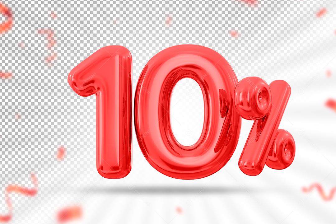 Balão 3D Número 10% por cento Vermelho Elemento Para composição PSD