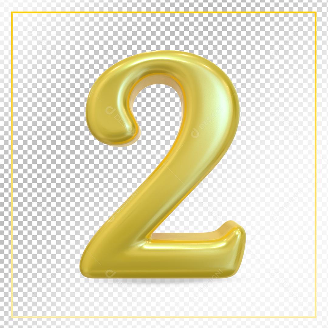 Número 3D 2 Dourado Para composição PSD