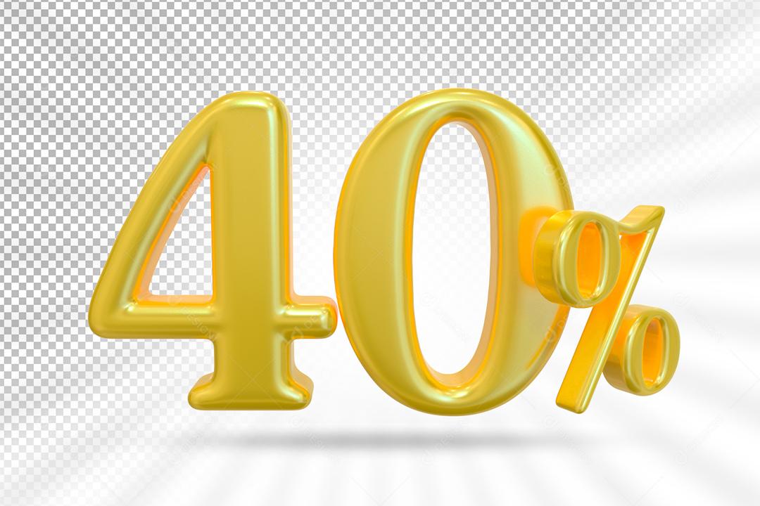 Número 3D 40% Dourado Elemento Para Composição PSD