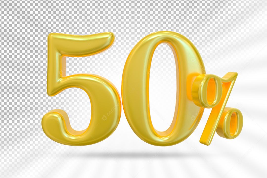 Número 3D 50% Dourado Elemento Para Composição PSD