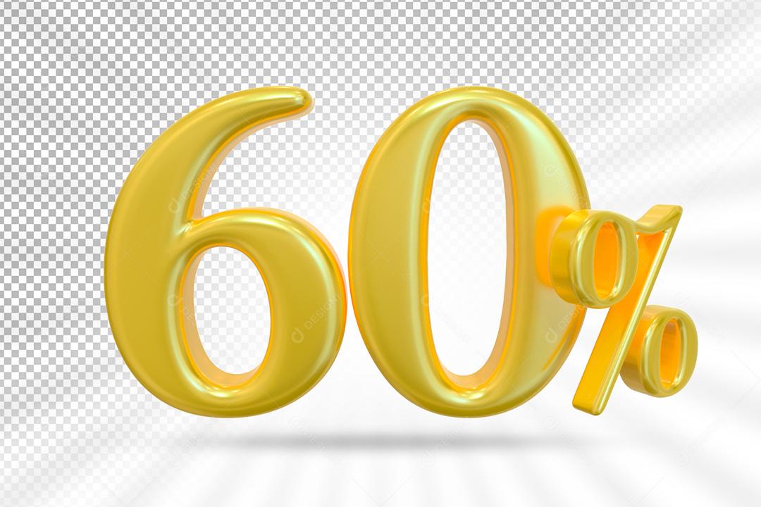 Número 3D 60% Dourado Elemento Para Composição PSD