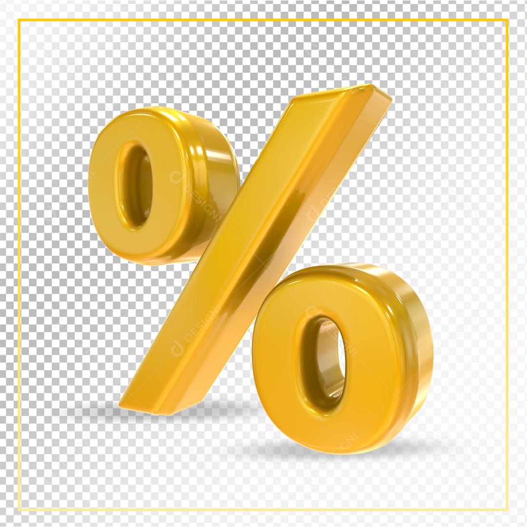Elemento 3D Porcentagem Dourado Para Composição PSD