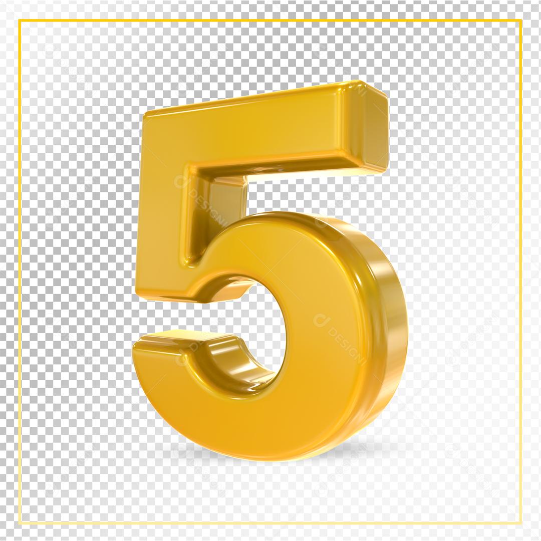 Número 5 Dourado Elemento 3D Para composição PSD