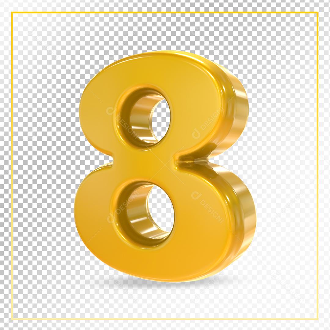 Número 8 Dourado Elemento 3D Para composição PSD