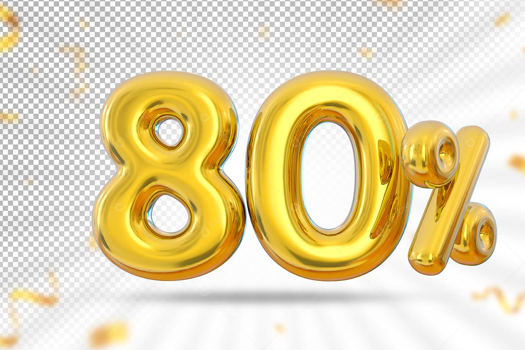 Elemento 3D Número 80% por cento Balão Dourado Para composição PSD