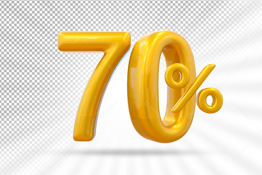 Balão 3D Número 70% por cento Dourado Elemento Para composição PSD