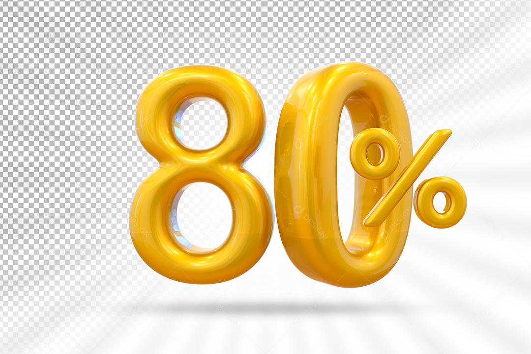 Balão 3D Número 80% por cento Dourado Elemento Para composição PSD