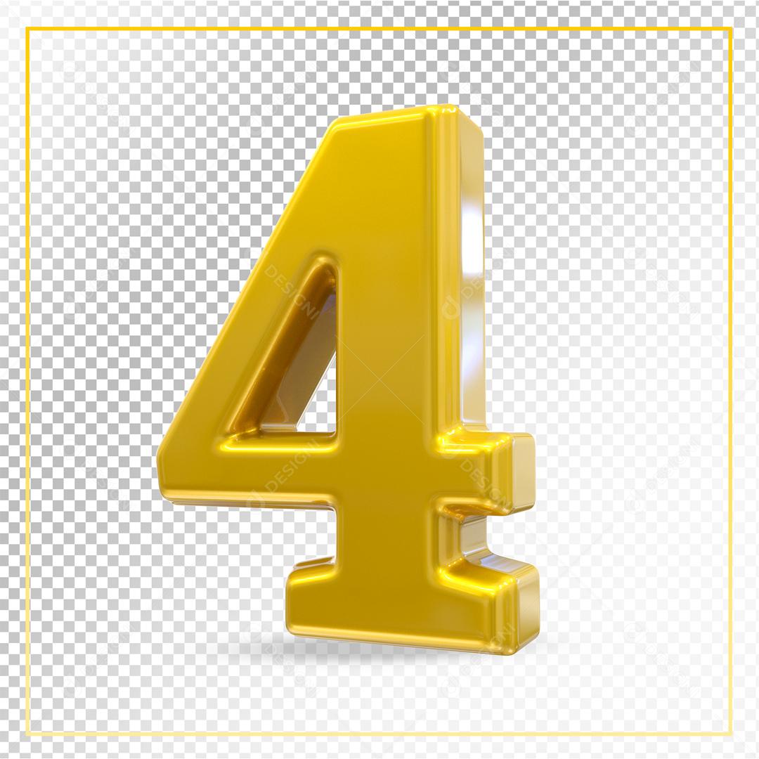 Número 3D 4 Dourado Para composição PSD