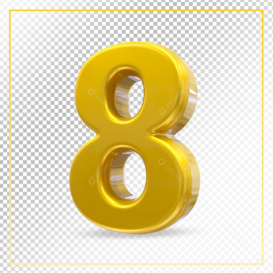 Número 3D 8 Dourado Para composição PSD