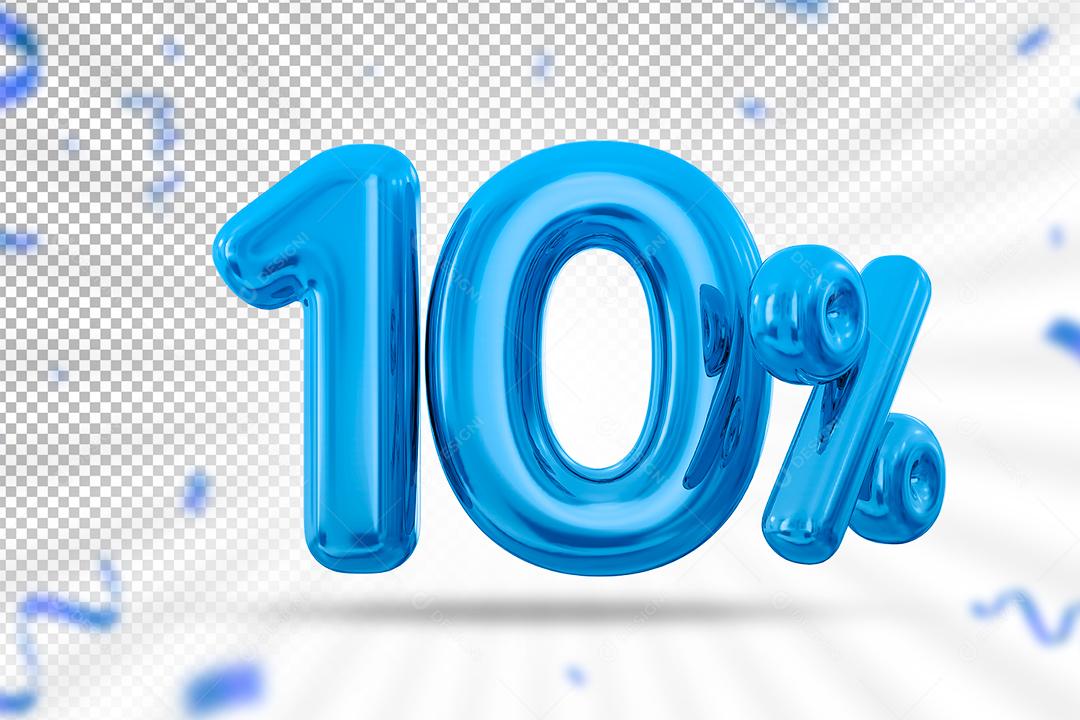 Balão 3D Número 10% por cento Azul Elemento Para composição PSD