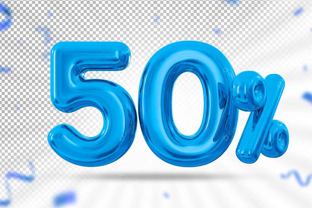 Balão 3D Número 50% por cento Azul Elemento Para composição PSD