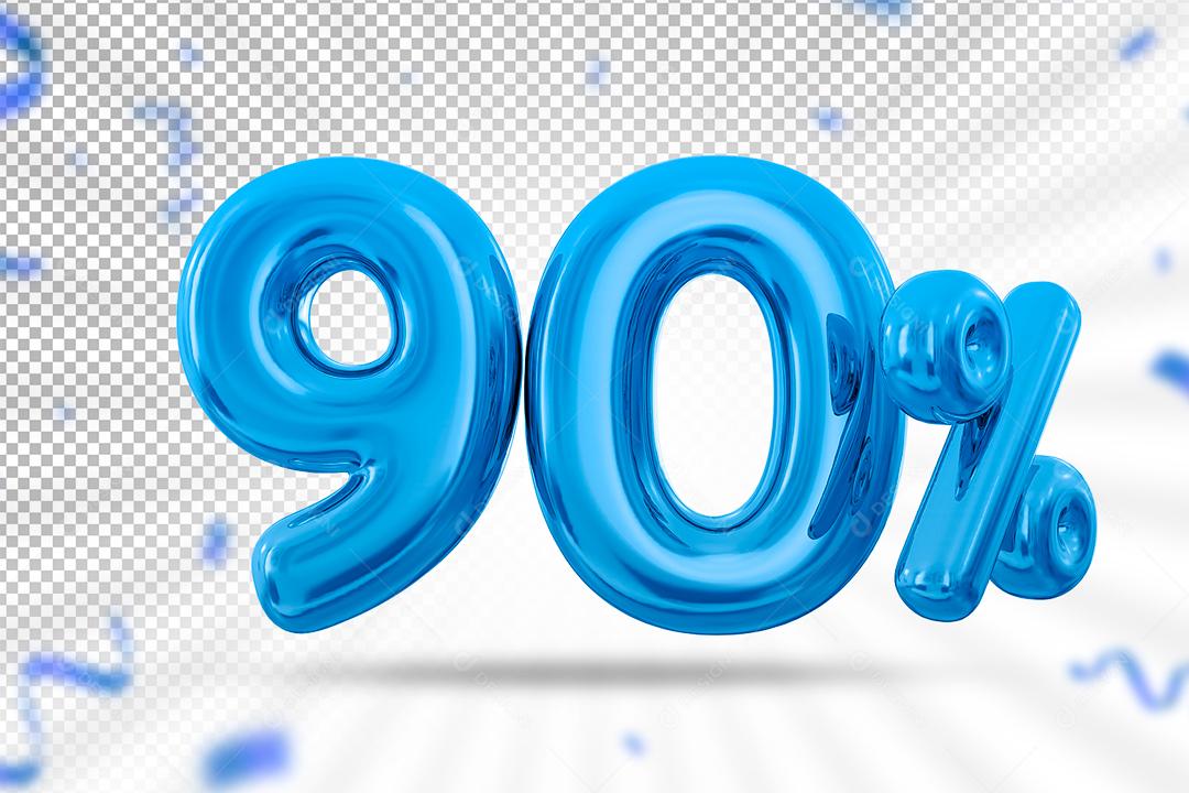Balão 3D Número 90% por cento Azul Elemento Para composição PSD
