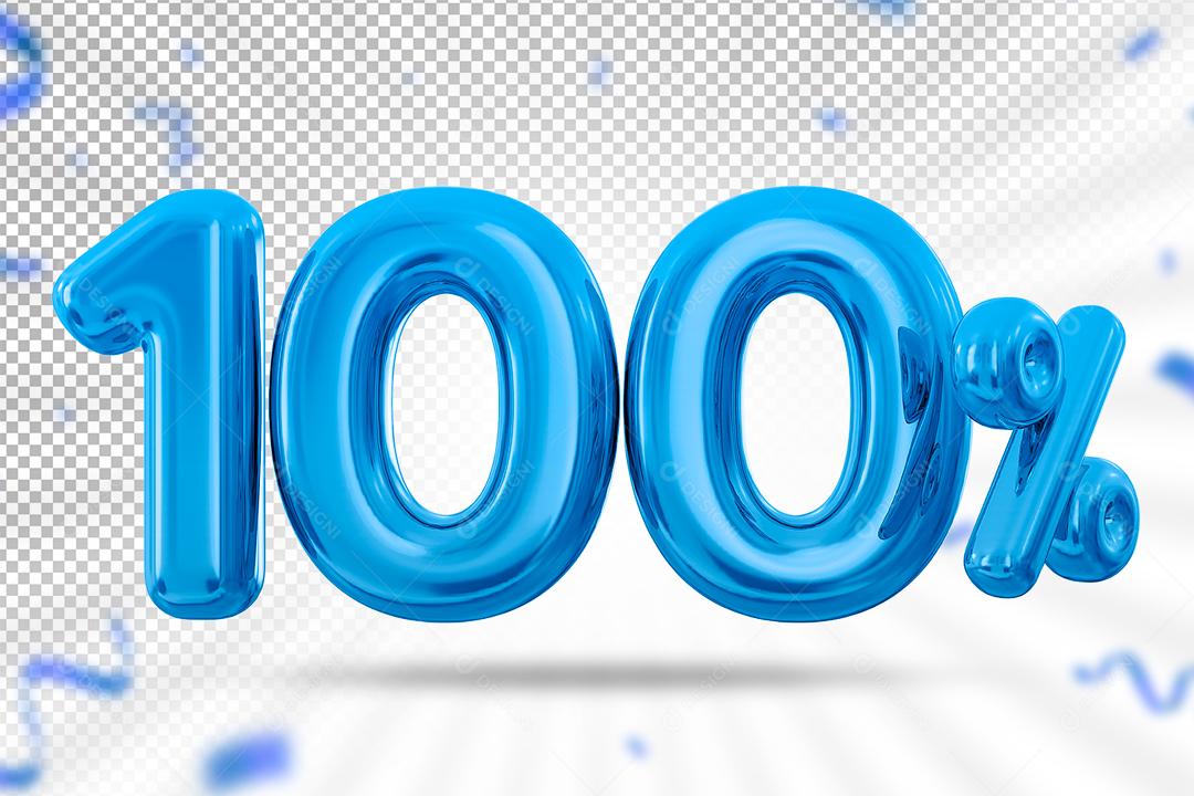 Balão 3D Número 100% por cento Azul Elemento Para composição PSD