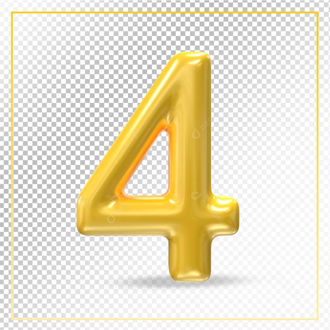 Número 3D 4 Dourado Para composição PSD