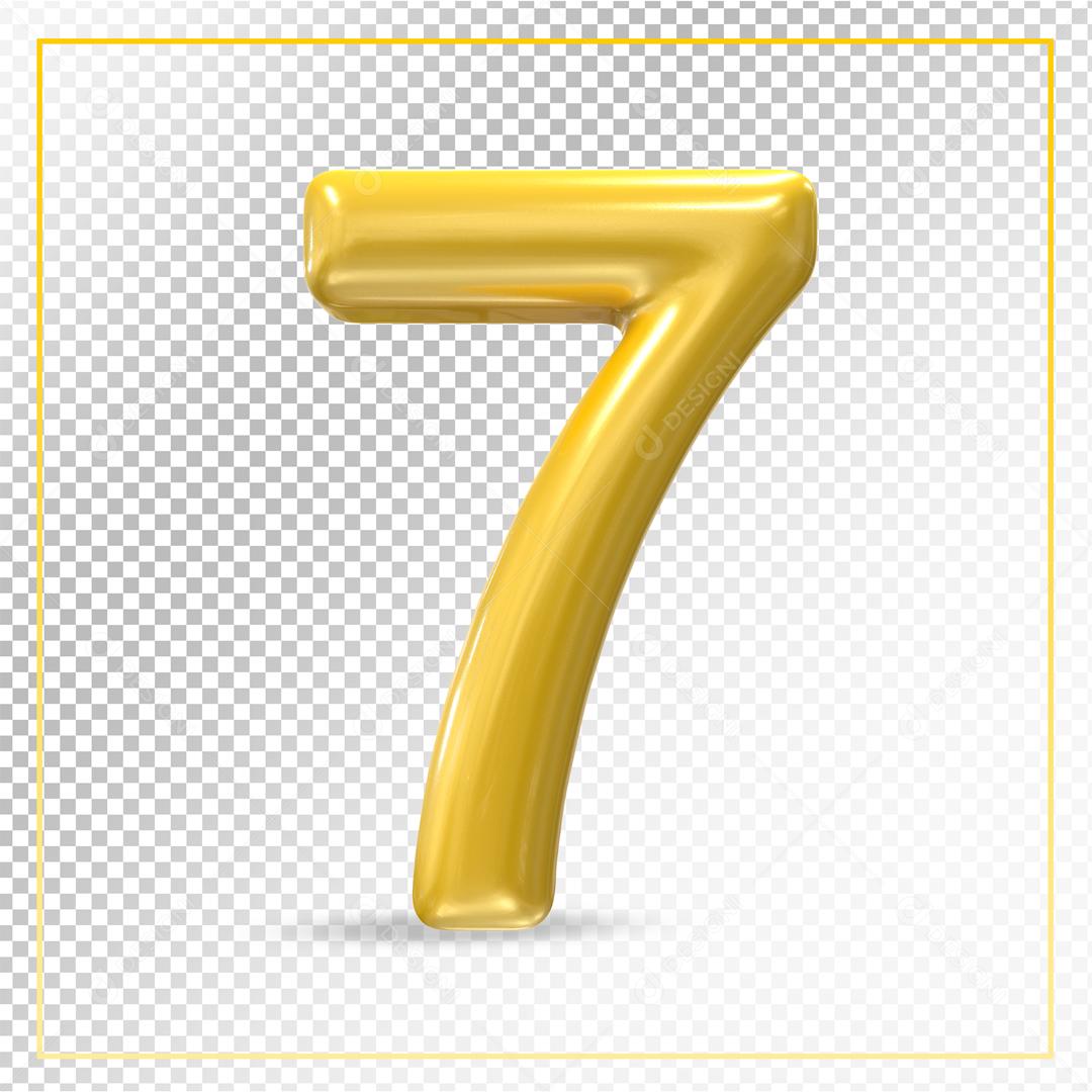 Número 3D 7 Dourado Para composição PSD