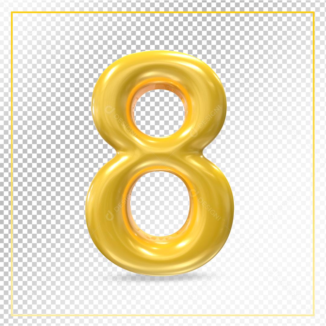 Balão 3D Número  8 Dourado Elemento Para composição PSD