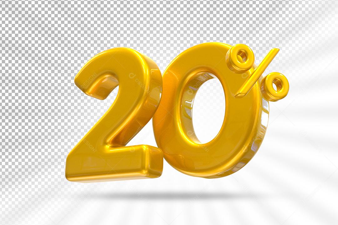 Número 3D 20% Dourado Elemento Para Composição PSD