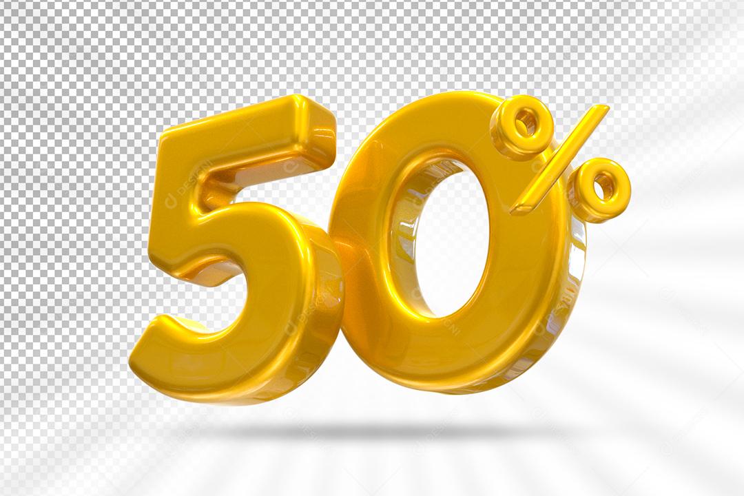 Número 3D 50% Dourado Elemento Para Composição PSD