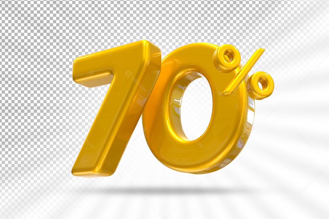 Número 3D 70% Dourado Elemento Para Composição PSD