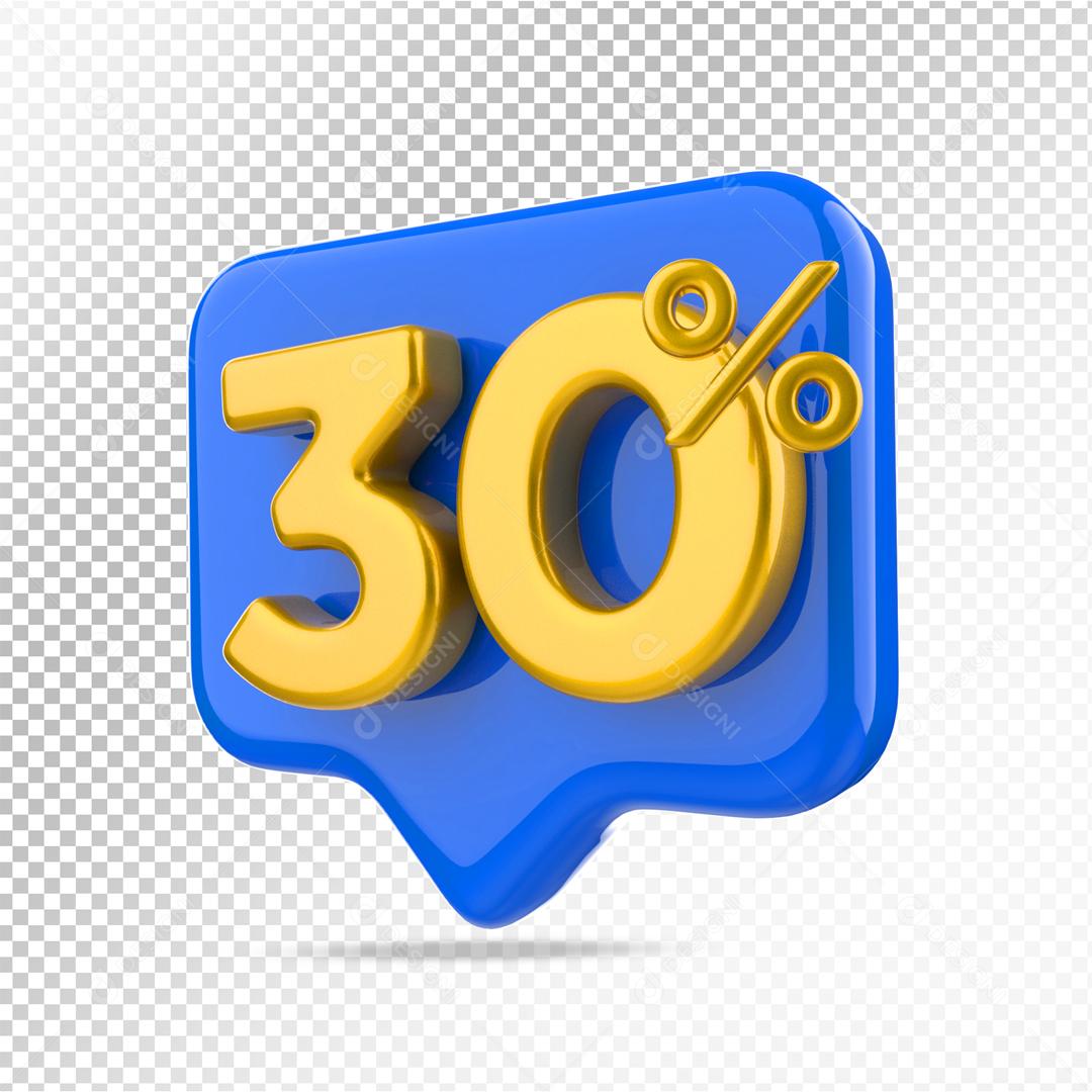 Elemento 3D Botão Azul 30% por cento de Desconto para Composição PSD