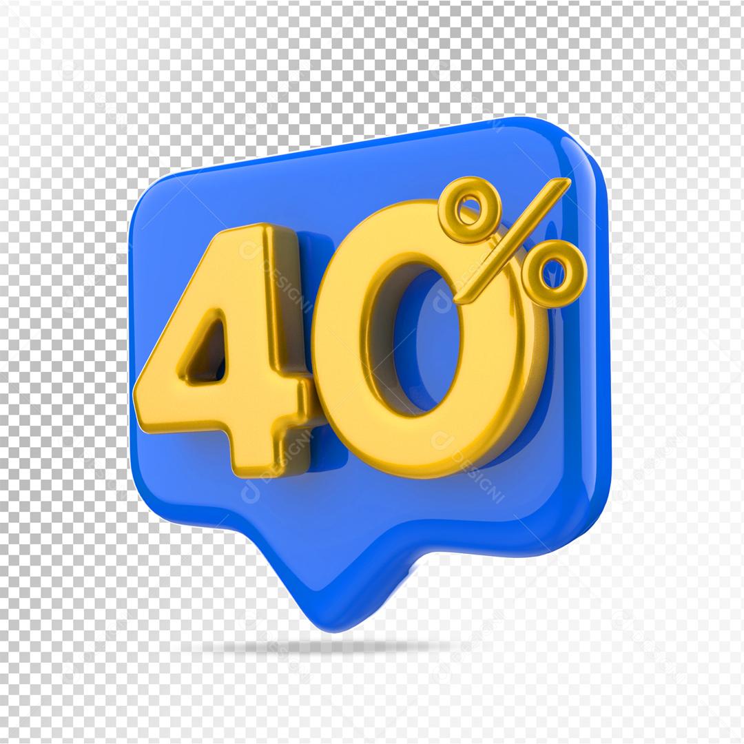 Elemento 3D Botão Azul 40% por cento de Desconto para Composição PSD