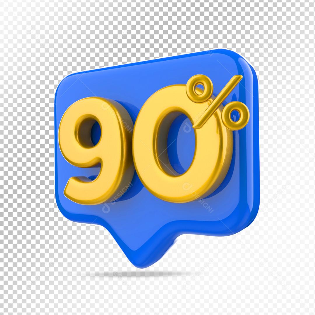 Elemento 3D Botão Azul 90% por cento de Desconto para Composição PSD