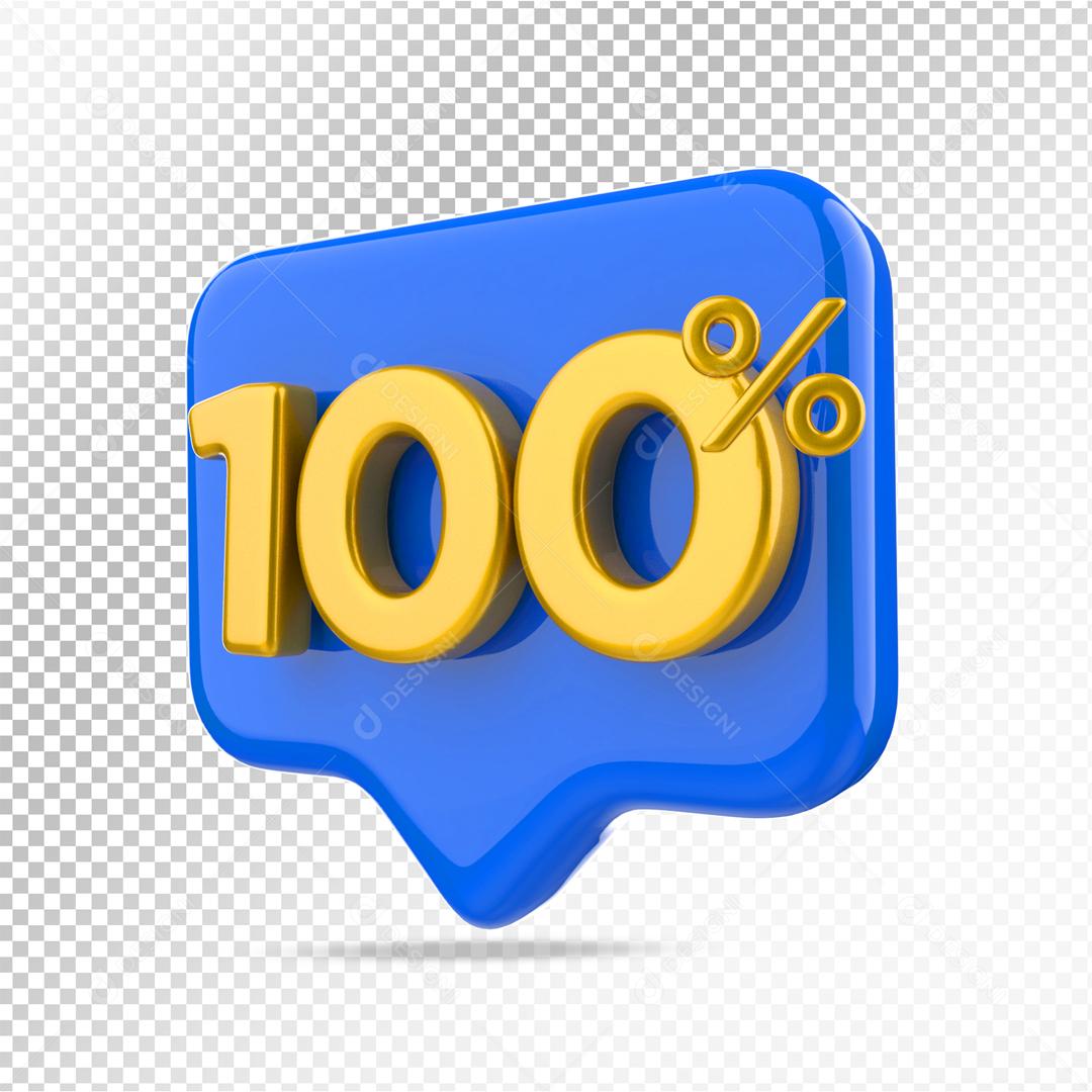 Botão Azul 100% por cento de Desconto Elemento 3D para Composição PSD