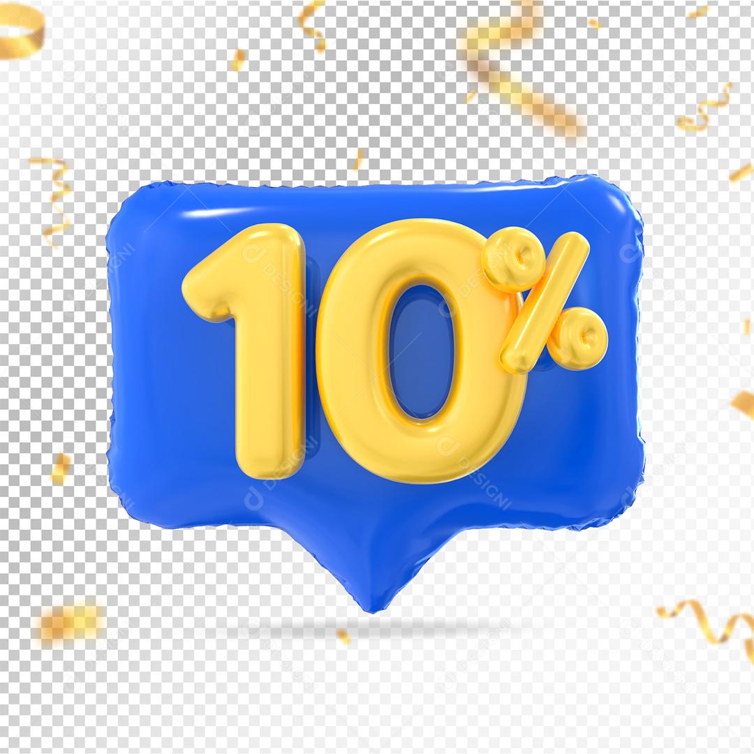 Botão Azul 10% por cento de Desconto Elemento 3D para Composição PSD
