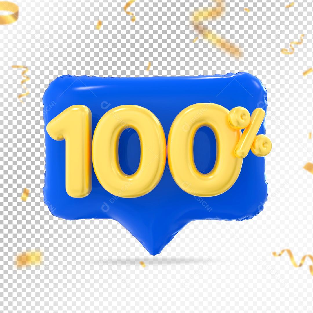 Botão Azul 100% por cento de Desconto Elemento 3D para Composição PSD
