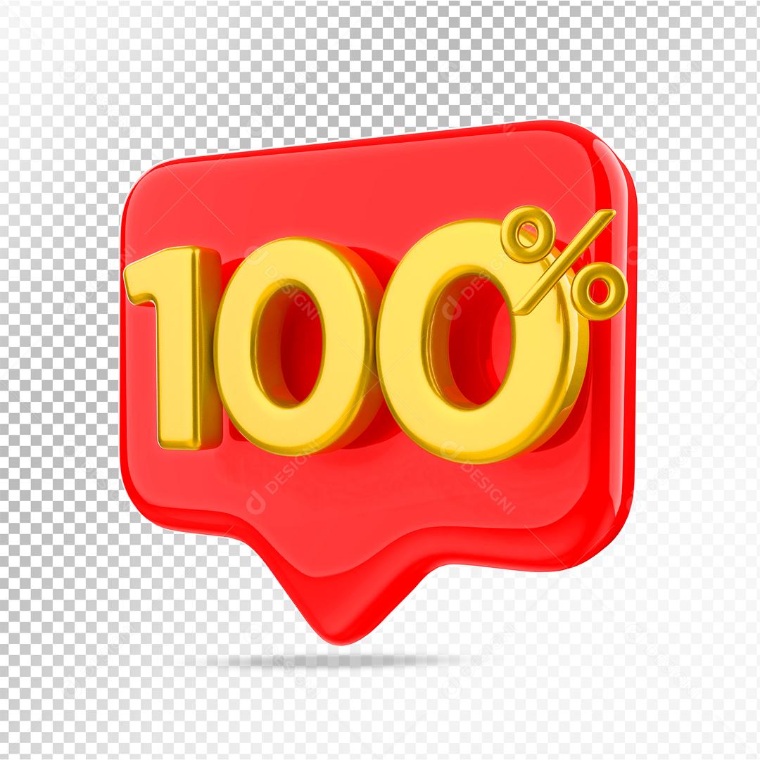 Botão Vermelho 100% por cento de Desconto Elemento 3D para Composição PSD