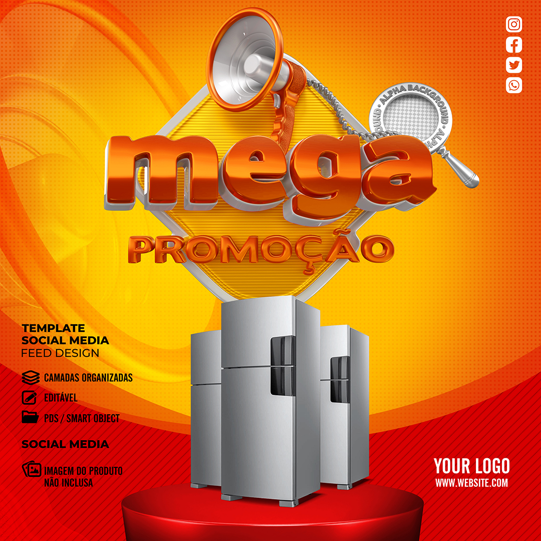 Social Media Mega Oferta Loja de Eletrodomésticos Produto PSD Editável