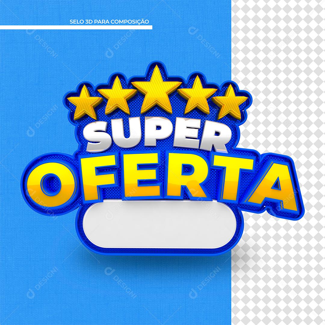 Super Ofertas Selo 3D Azul e Amarelo para Composição PSD