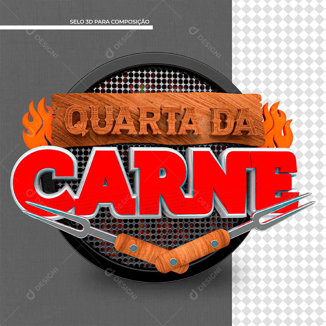 Quarta da Carne Selo 3D Vermelho para Composição PSD