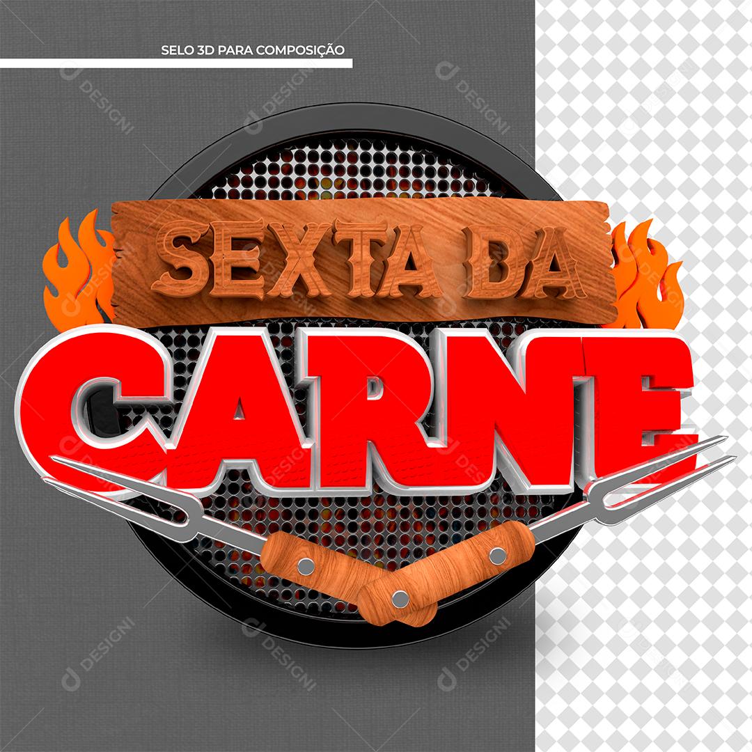 Sexta da Carne Selo 3D Vermelho para Composição PSD