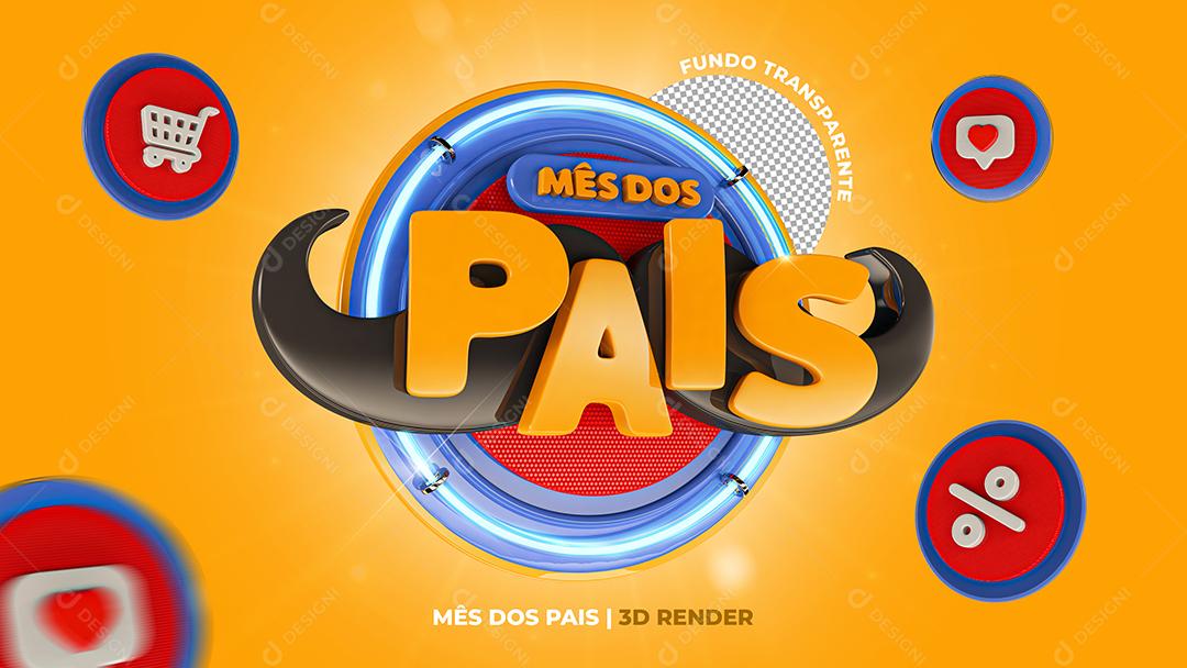 Mês dos Pais Selo 3D Amarelo para Composição PSD