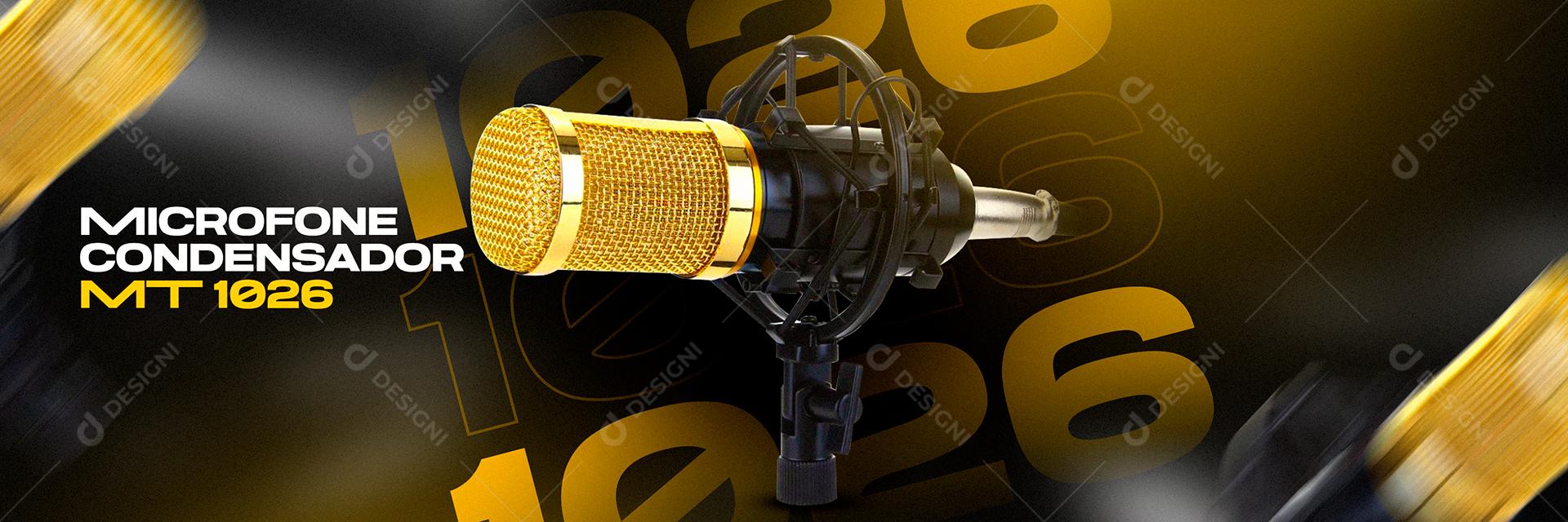 Social Media Banner Loja de Eletrônicos Microfone Condensador PSD Editável