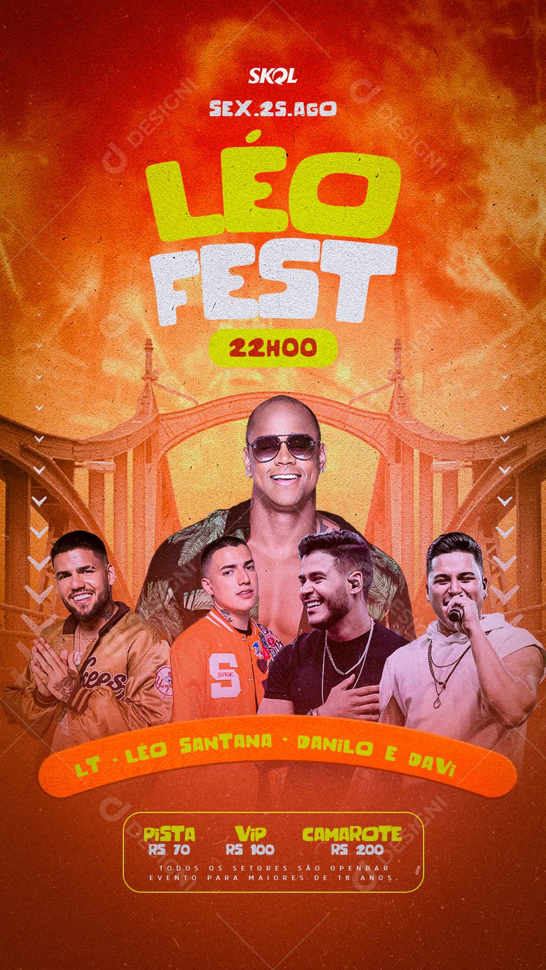 Story Léo Fest Sexta Lt Léo Santana Danilo e Davi Flyers Social Media PSD Editável