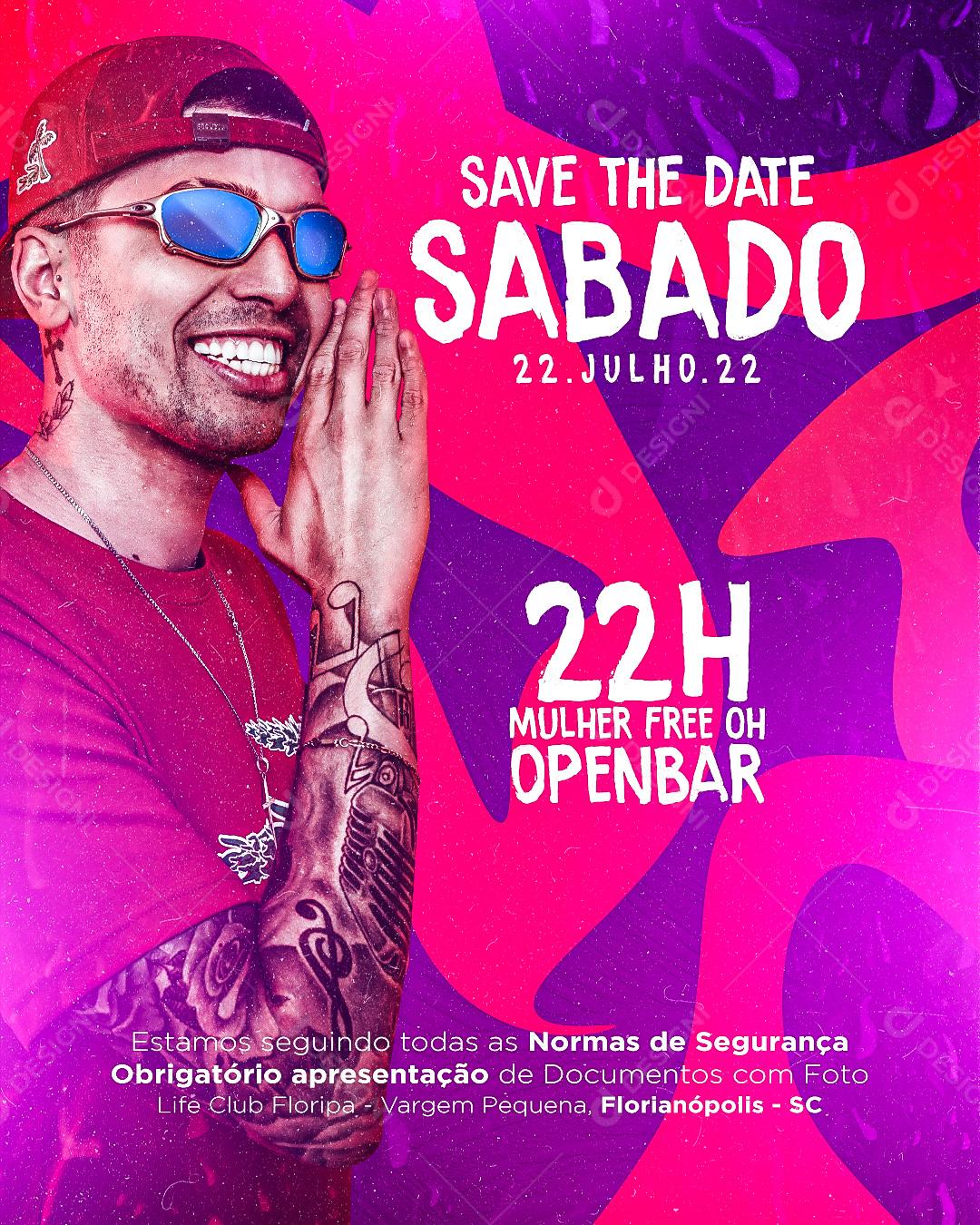Social Media Save the date Sábado 22 Julho Funk Flyer PSD Editável